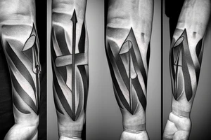 man tattoo with a big arrow crossing the forearm tattoo idea