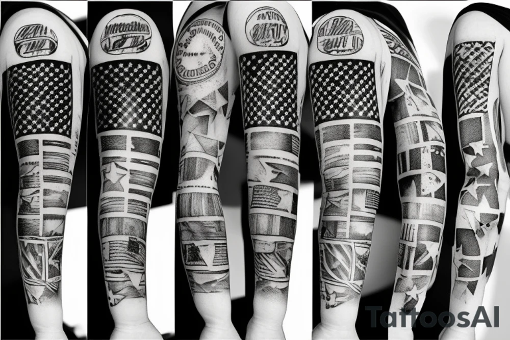Distressed American flag sleeve tattoo idea