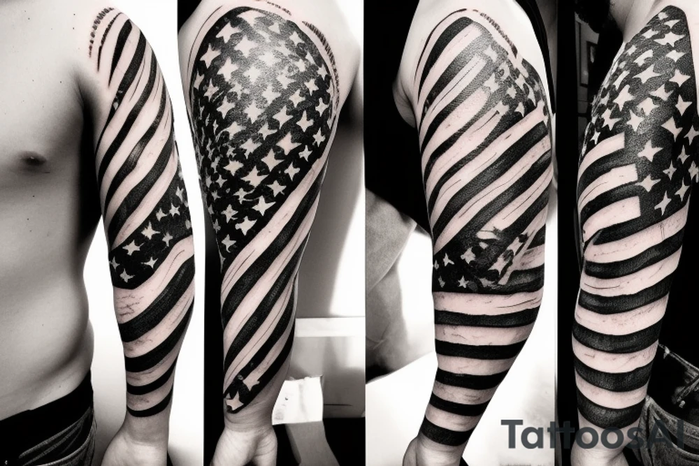 Distressed American flag sleeve tattoo idea