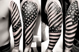 Distressed American flag sleeve tattoo idea