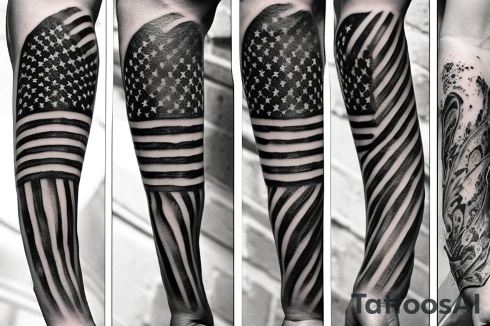 Distressed American flag sleeve tattoo idea