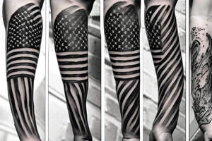 Distressed American flag sleeve tattoo idea