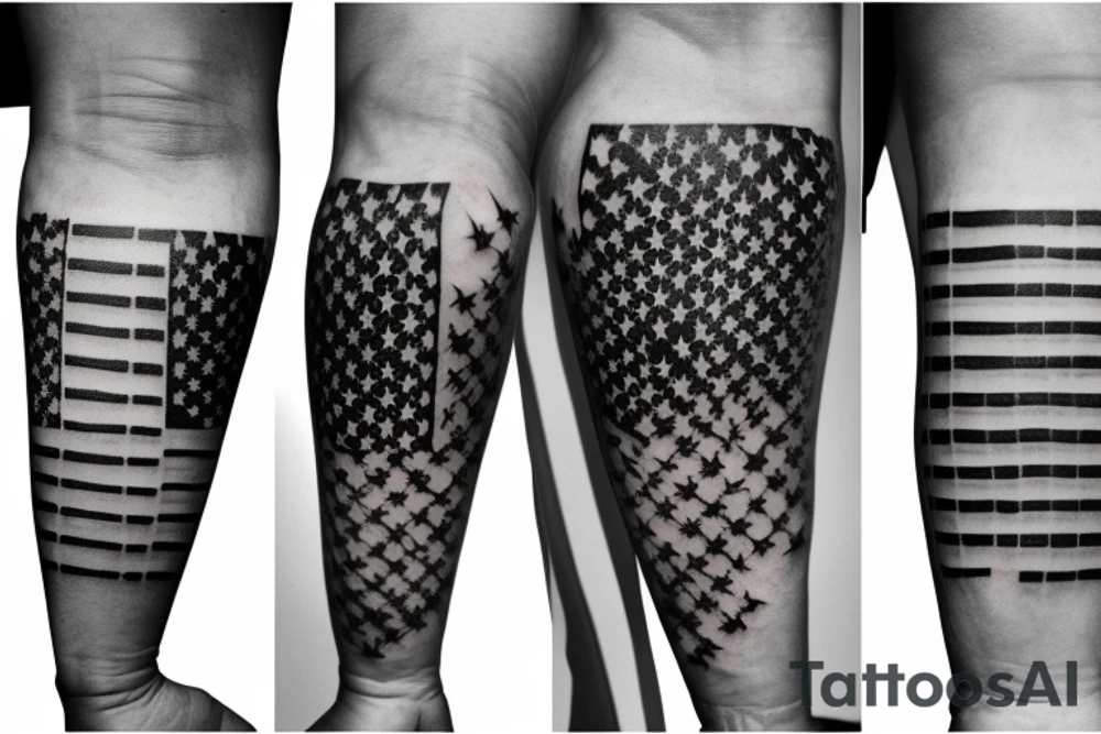 Distressed American flag sleeve tattoo idea