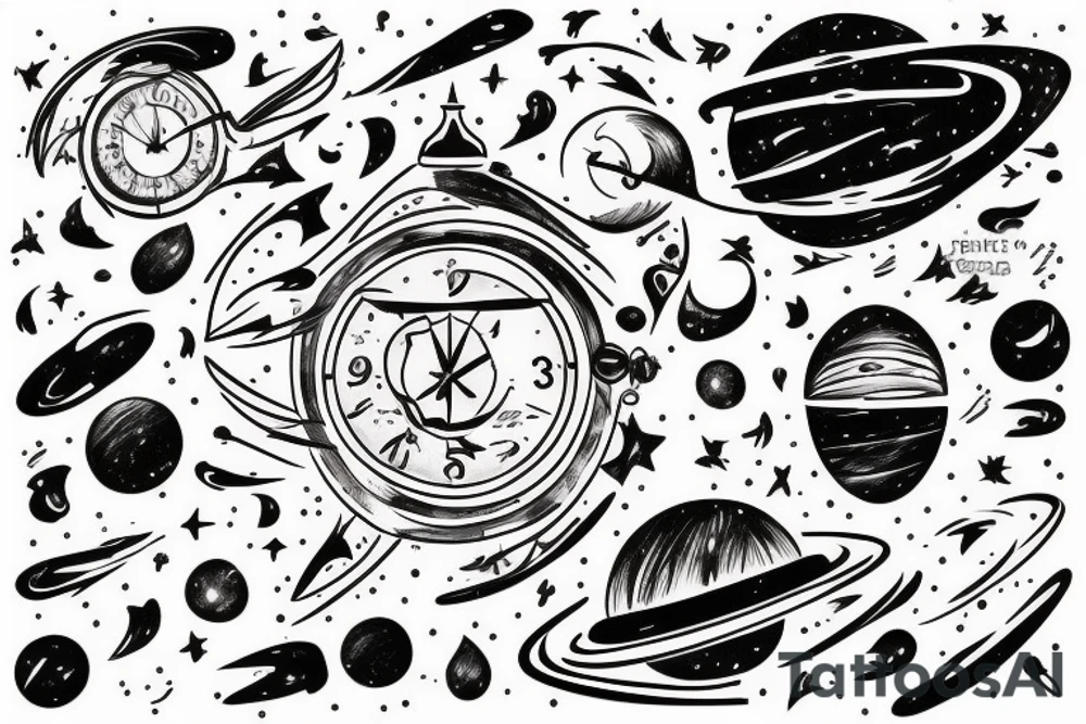 father and son against the backdrop of time, the universe tattoo idea