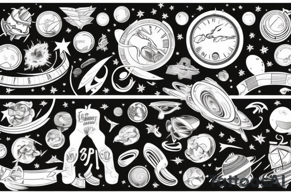father and son against the backdrop of time, the universe tattoo idea