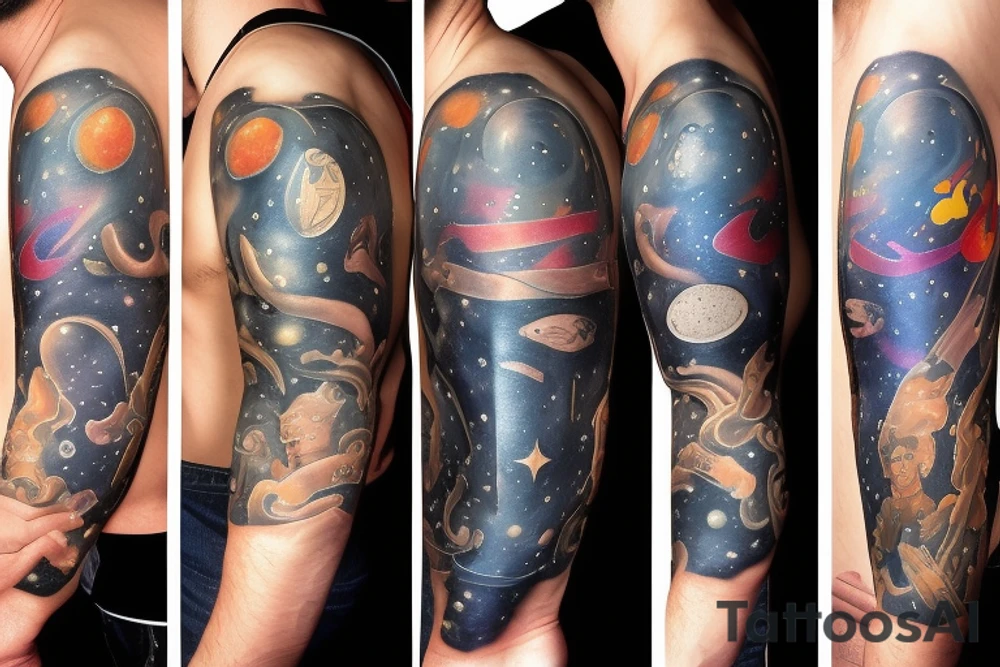 father and son against the backdrop of time, the universe tattoo idea