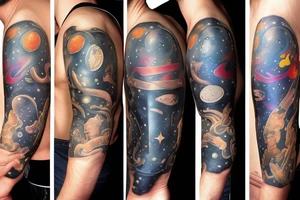 father and son against the backdrop of time, the universe tattoo idea