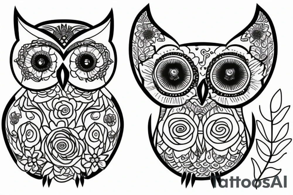 Owl with flowers tattoo idea