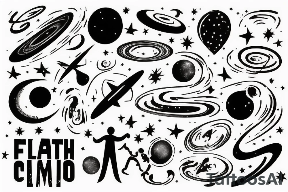 father and son against the backdrop of time, the universe tattoo idea
