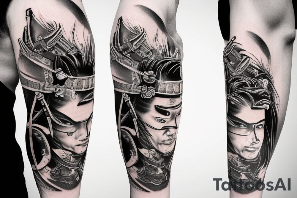 Samurai warrior
 walking away arm sleeve tattoo idea