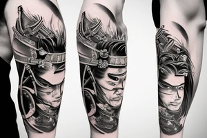 Samurai warrior
 walking away arm sleeve tattoo idea