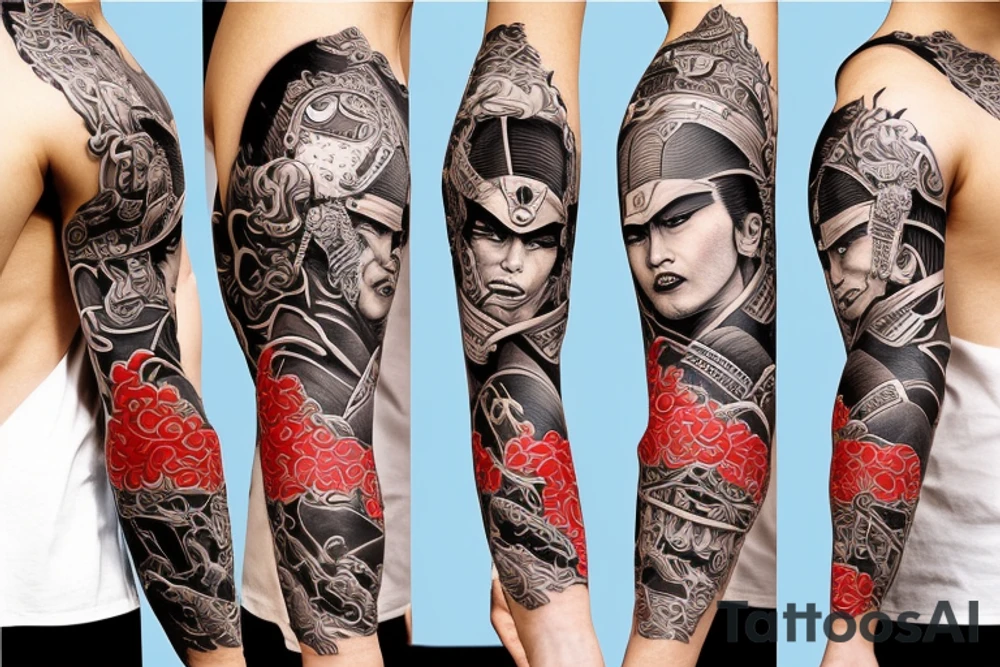 Samurai warrior
 walking away arm sleeve tattoo idea