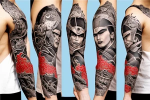 Samurai warrior
 walking away arm sleeve tattoo idea