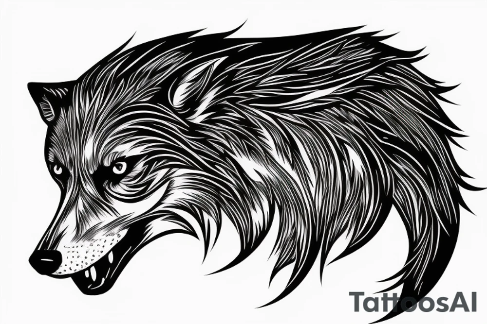 Shadow black wolf with red symbol on head tattoo idea