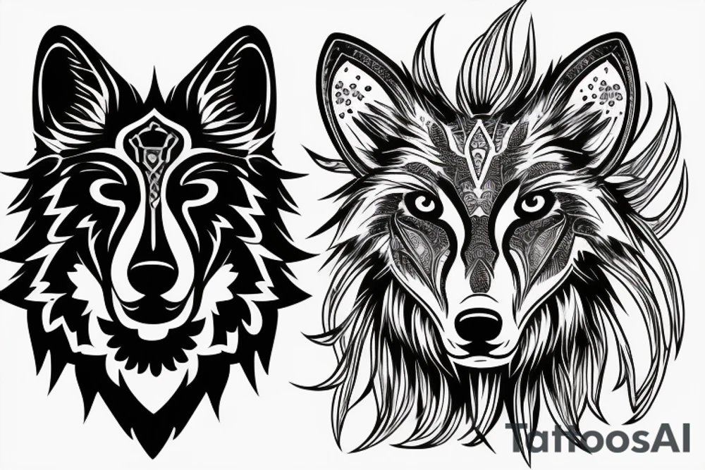 Shadow black wolf with red symbol on head tattoo idea