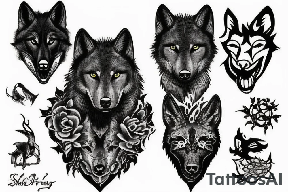 Shadow black wolf tattoo idea