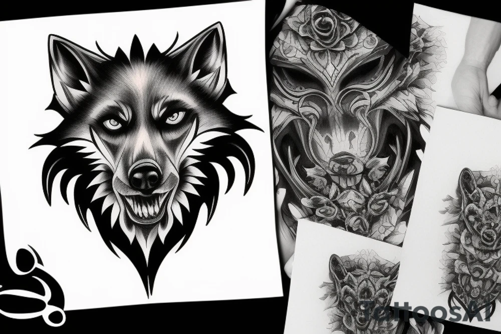 Demonic Black Shadow Wolf tattoo idea
