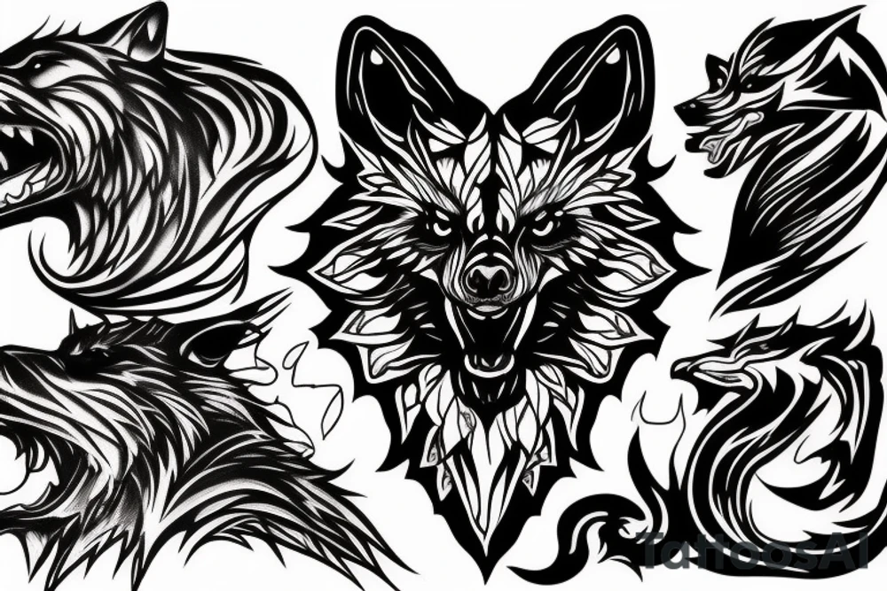 Demonic Black Shadow Wolf tattoo idea