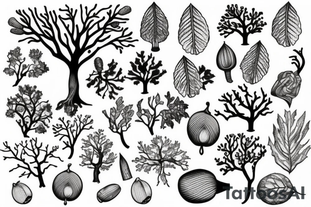 oak tree and acorns tattoo idea