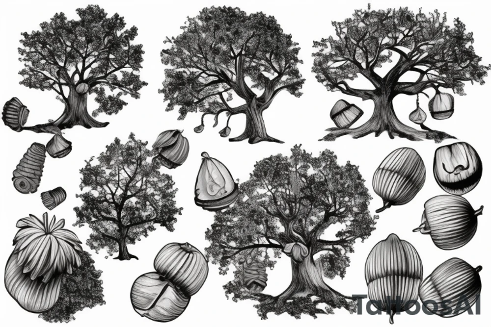 oak tree and acorns tattoo idea