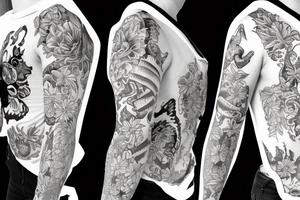 Sleeve With Floral , Scorpion and a two flowers coming out of the stinger tattoo idea