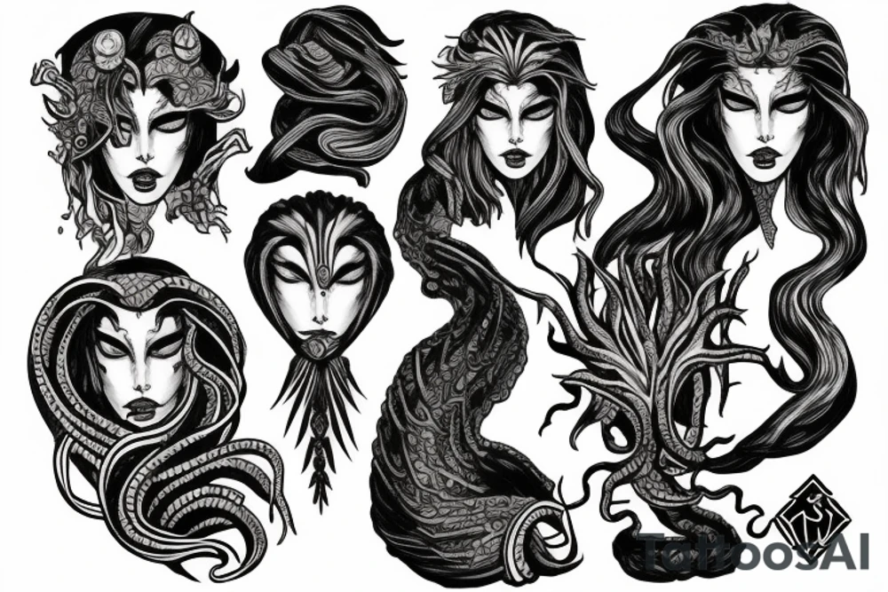 medusa with flames tattoo idea