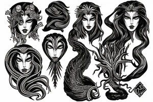 medusa with flames tattoo idea