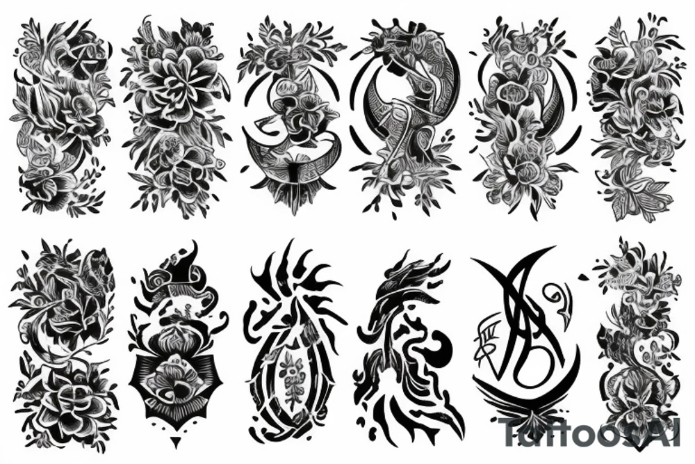 sleeve with Floral and Scorpio sign mixed tattoo idea