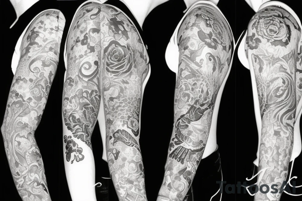 sleeve with Floral and Scorpio sign mixed tattoo idea