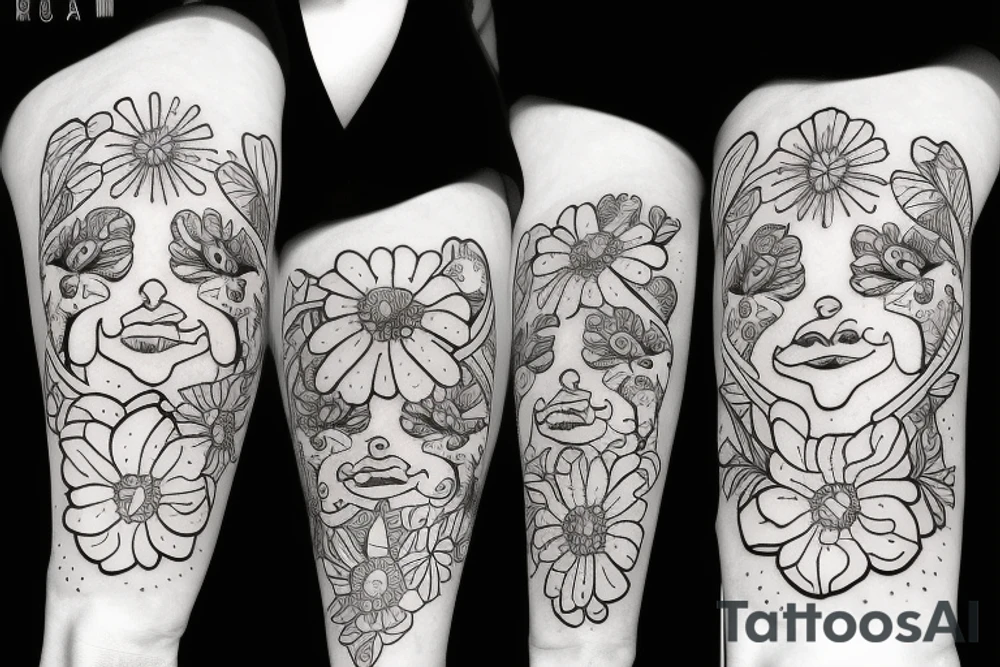 Flowers with cute faces in the middle tattoo idea