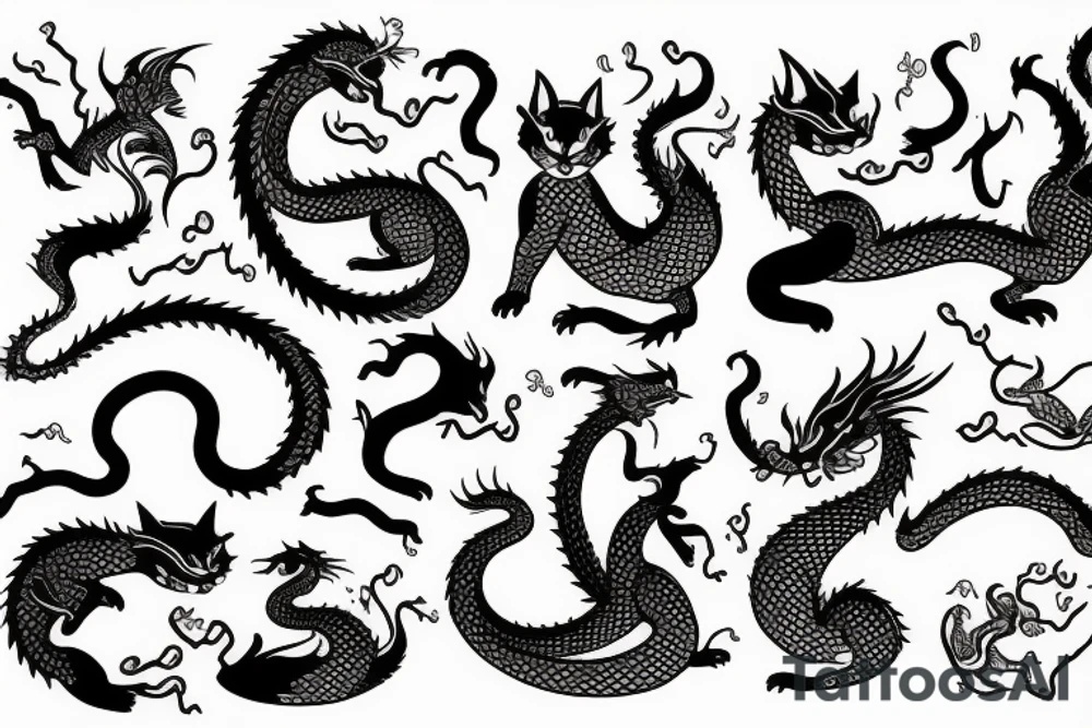 Cat with dragon tattoo idea