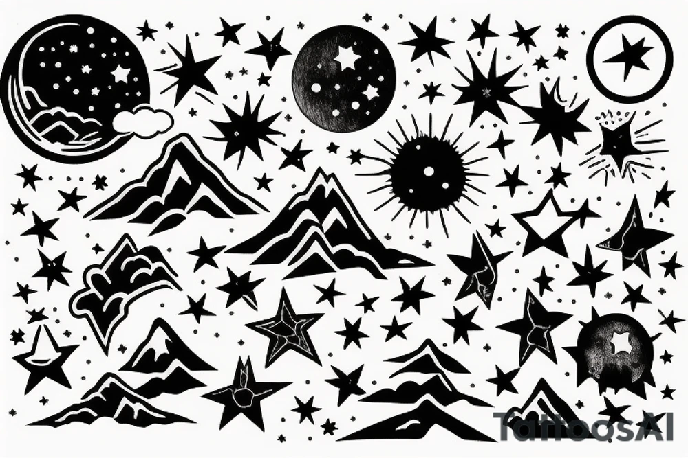 Mountains with stars in circle tattoo idea