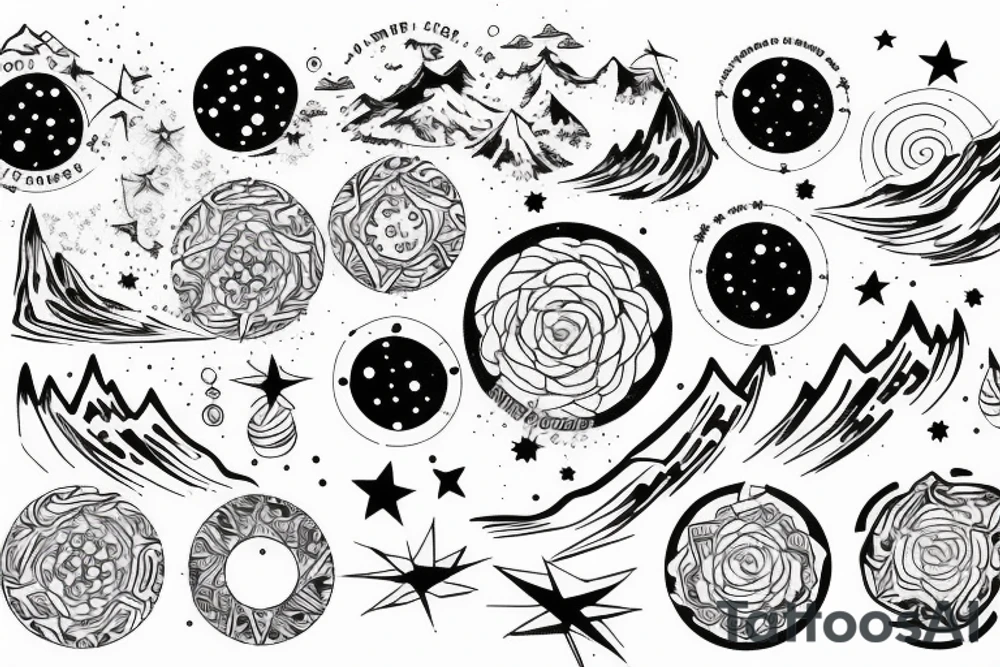Mountains with stars in circle tattoo idea