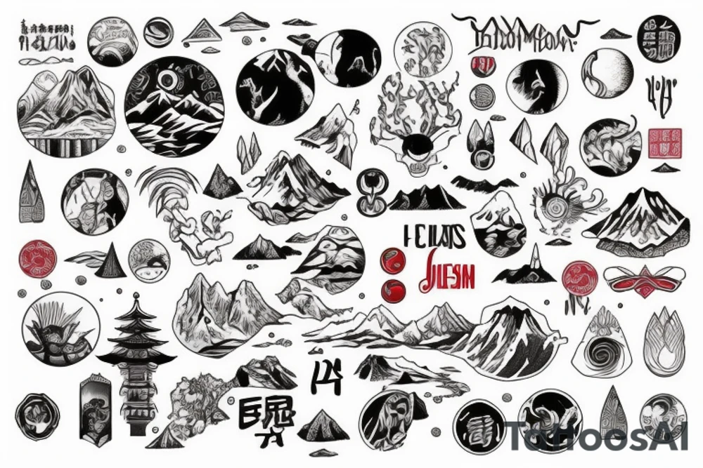 Mountains inside red circle tattoo idea