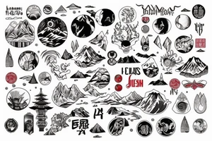 Mountains inside red circle tattoo idea