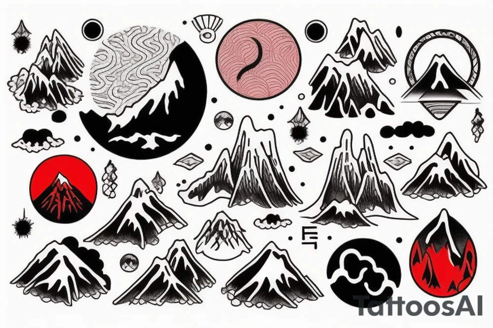 Mountains inside red circle tattoo idea