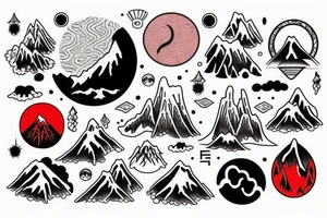 Mountains inside red circle tattoo idea