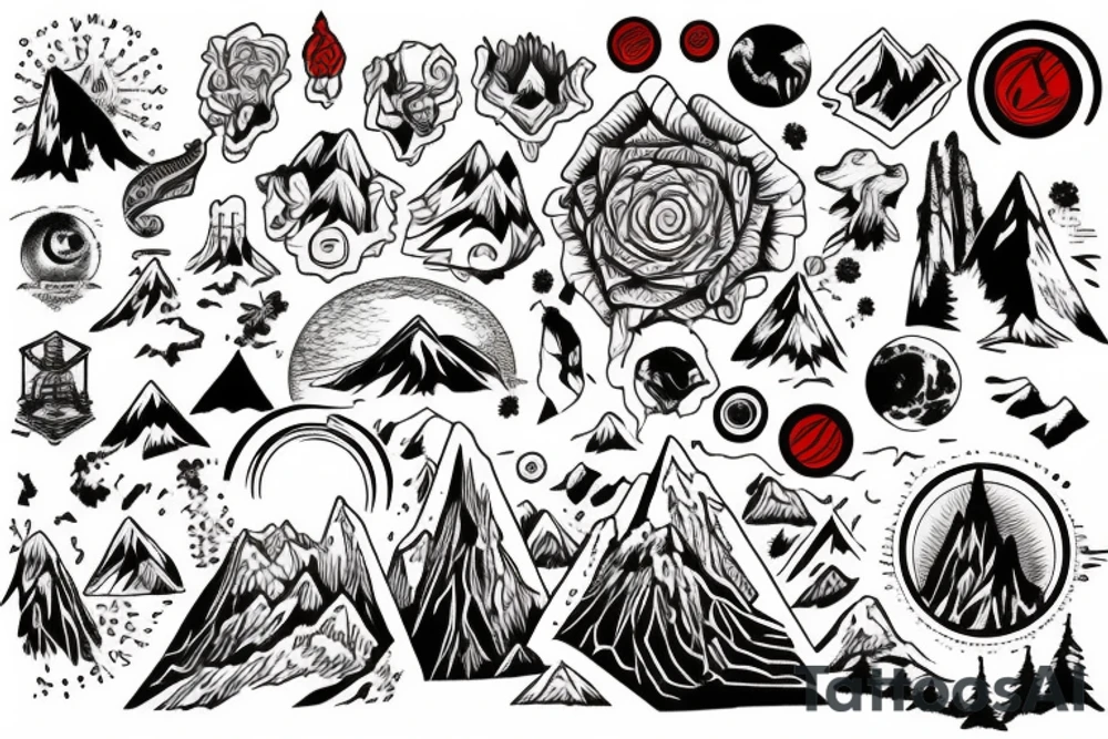 Mountain inside red circle tattoo idea