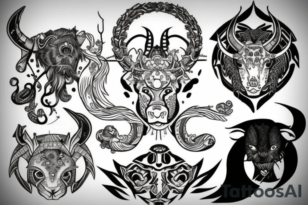 3 zodiac Sign combine Leo, Cancer, taurus for a half selve tattoo idea