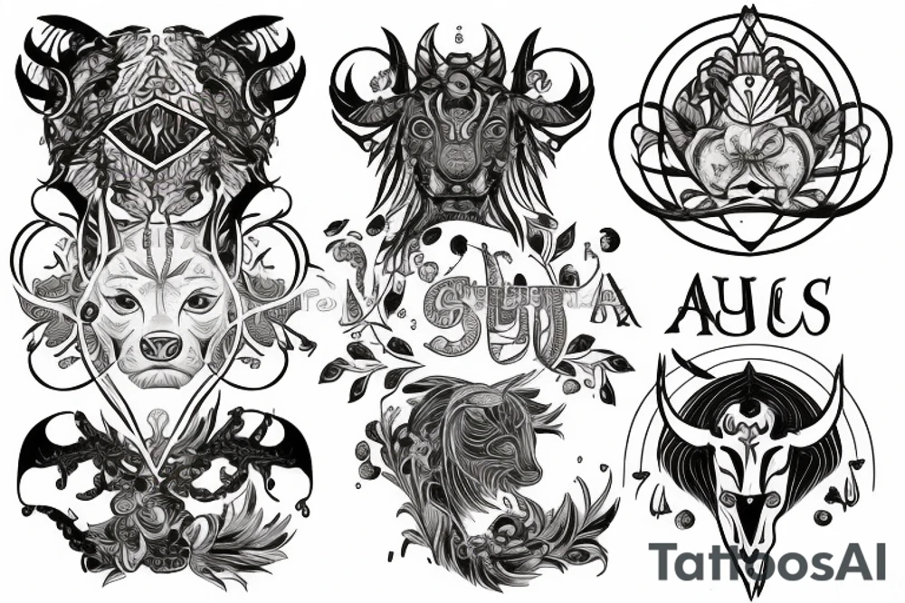 3 zodiac Signs combine in tottem with Leo, Cancer, taurus for a half selve tattoo idea