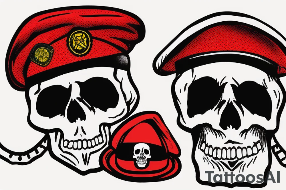 Skull in red military beret with CCCP in front tattoo idea
