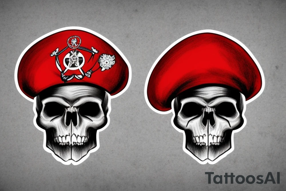 Skull in red military beret with CCCP in front and soviet flag going through the skull tattoo idea