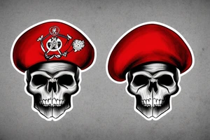 Skull in red military beret with CCCP in front and soviet flag going through the skull tattoo idea