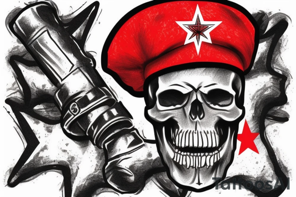 Skull in red military beret with CCCP in front and soviet flag going through the skull tattoo idea
