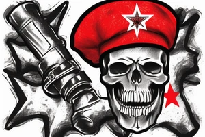 Skull in red military beret with CCCP in front and soviet flag going through the skull tattoo idea