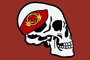 Skull in red military beret with CCCP in front and soviet flag going through the skull tattoo idea