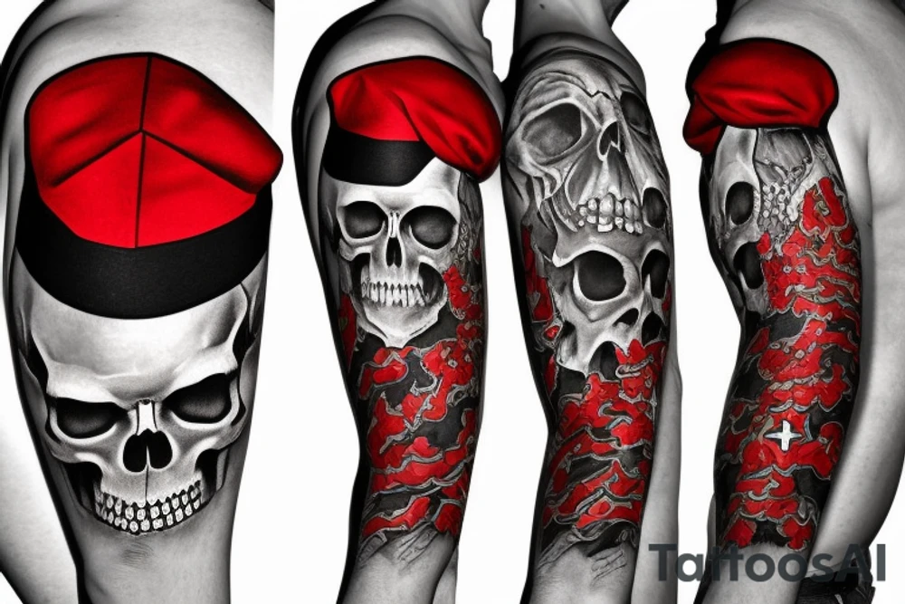 Skull in red military beret with CCCP in front and soviet flag going through the skull tattoo idea