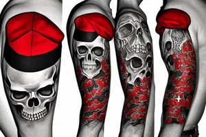 Skull in red military beret with CCCP in front and soviet flag going through the skull tattoo idea
