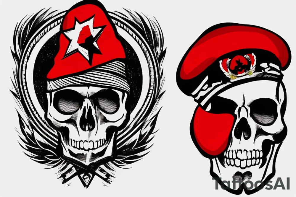 Skull in red military beret with CCCP in front and soviet flag going through the skull tattoo idea