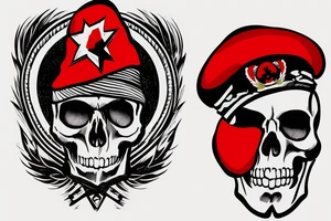 Skull in red military beret with CCCP in front and soviet flag going through the skull tattoo idea
